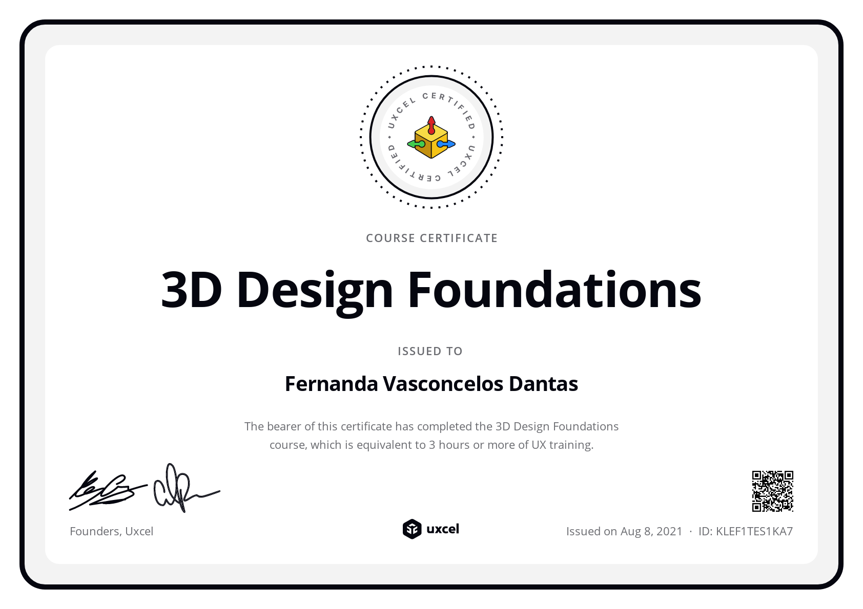 Fernanda Vasconcelos Dantas's certificate